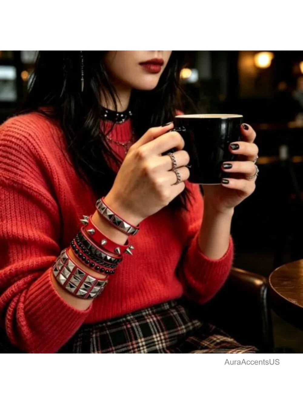 4PC Faux Leather Wrap Bracelets Punk Studded Wrist Cuff Unisex